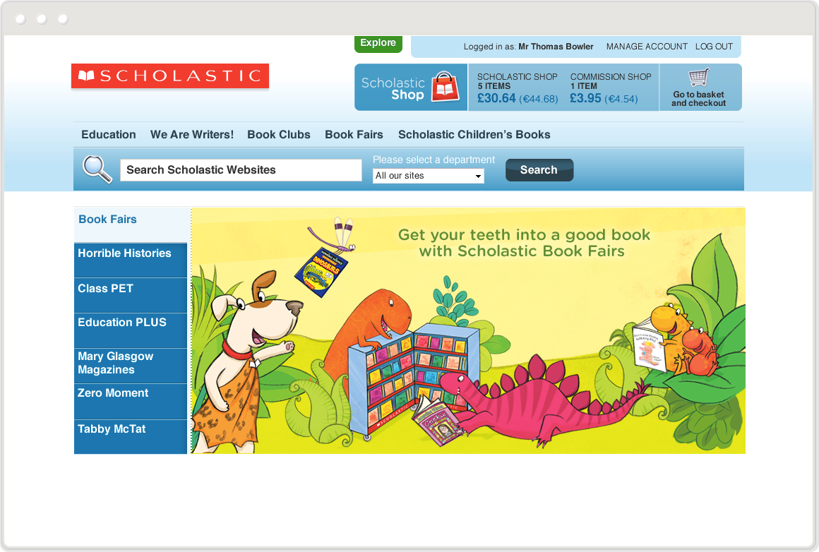 Desktop view of User experience design manager for large e-commerce and resources platform at Scholastic